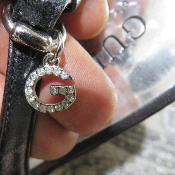 Guess black leather peep toe slingback platform heels w/ charm 7.5 silver heels - Picture 2 of 16